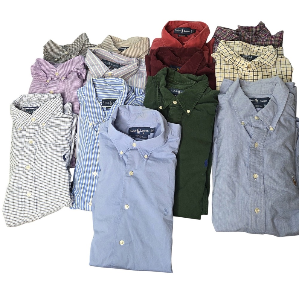 Ralph Lauren Lot of 13 Mens Long Sleeve Button Down Shirt SZ XL Preppy Pony Logo